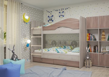 Детская кровать для мальчика Мая с 2 ящиками на щитах, корпус Шимо светлый, фасад Шимо темный в Воронеже