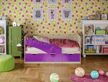 Кровать в детскую Бабочки 800*1600, Фиолетовый глянец в Воронеже