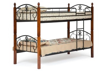 Детская кровать BOLERO двухярусная дерево гевея/металл, 90*200 см (bunk bed), красный дуб/черный в Воронеже
