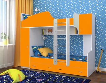 Детская кровать-шкаф Юниор-2, каркас Белое дерево, фасад Оранжевый в Воронеже