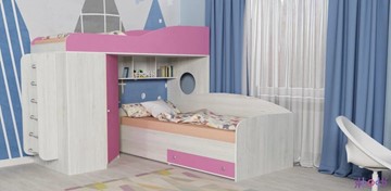 Детская кровать-шкаф Кадет-2 с металлической лестницей, корпус Винтерберг, фасад Розовый в Воронеже
