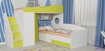 Детская кровать-шкаф Кадет-2 с универсальной лестницей, корпус Белое дерево, фасад Лайм в Воронеже