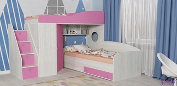 Детская кровать-шкаф Кадет-2 с универсальной лестницей, корпус Винтерберг, фасад Розовый в Воронеже