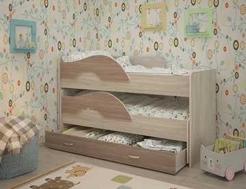 Детская двухъярусная кровать Радуга 1.6 с ящиком, корпус Шимо светлый, фасад Шимо темный в Воронеже