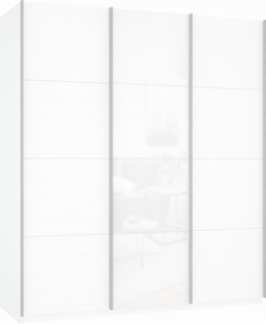 Шкаф-купе трехдверный Прайм (ДСП/Белое стекло/ДСП) 1800x570x2300, белый снег в Воронеже