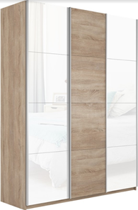 Шкаф 3-х дверный Прайм (Белое стекло/ДСП/Белое стекло) 1800x570x2300, дуб сонома в Воронеже
