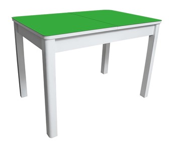 Кухонный раскладной стол Айсберг-02 СТ2, белое ЛДСП/стекло зеленое/прямые массив белый в Воронеже