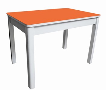 Кухонный стол раздвижной Айсберг-01 СТ2, белое ЛДСП/стекло оранжевое/прямые массив белый в Воронеже