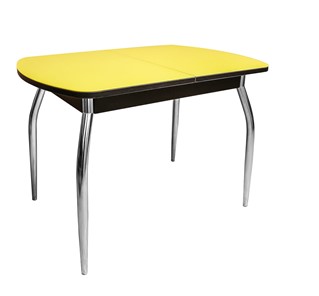 Кухонный стол раздвижной ПГ-07 СТ2, венге/желтое стекло/35 хром гнутые металл в Воронеже