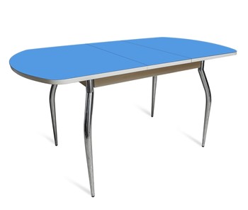 Маленький кухонный стол ПГ-01 СТ2, дуб молочный/синие стекло/35 хром гнутые металл в Воронеже