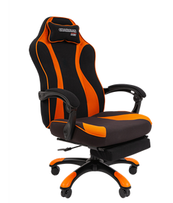 Игровое кресло CHAIRMAN GAME 35 с выдвижной подставкой для ног Ткань черная / Ткань оранжевая в Воронеже
