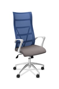 Кресло в офис Топ X белый каркас, сетка/ткань TW / синяя/серая в Воронеже
