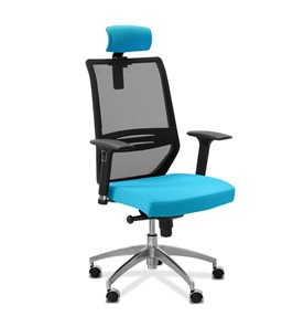 Кресло офисное Aero lux с подголовником, сетка/ткань TW / черная/голубая в Воронеже