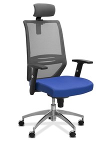 Кресло для персонала Aero с подголовником, сетка/ткань TW / черная/ синяя в Воронеже
