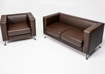 Комплект мебели Альбиони коричневый кожзам  диван 2Д + кресло в Воронеже