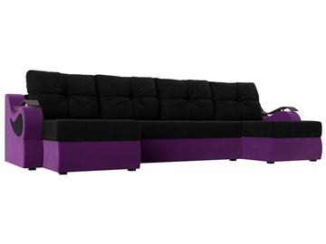 П-образный диван Меркурий П, Черный/фиолетовый (вельвет) в Воронеже