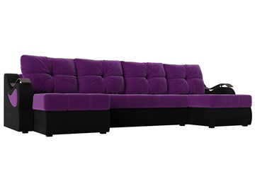 П-образный диван Меркурий П, Фиолетовый/черный (вельвет) в Воронеже