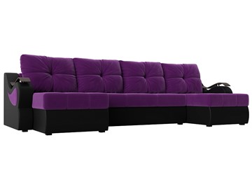 П-образный диван Меркурий П, Фиолетовый/черный (вельвет/экокожа) в Воронеже