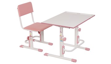 Комплект детской мебели POLINI Kids Растущая парта-трансформер М1 и стул регулируемый L Белый-розовый в Воронеже