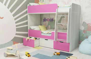 Двухэтажная детская кровать Малыш двойняшка 70х160, корпус Винтерберг, фасад Розовый в Воронеже