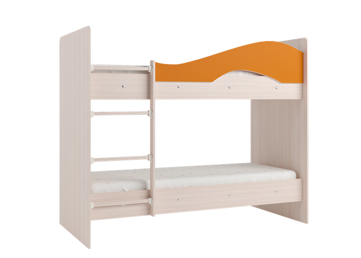 Двухэтажная кровать Мая с 2 ящиками на щитах, корпус Млечный дуб, фасад Оранжевый в Воронеже - изображение 2