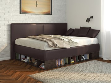 Кровать подростковая Lancaster 1, 120х200, ЛДСП венге, экокожа коричневая в Воронеже