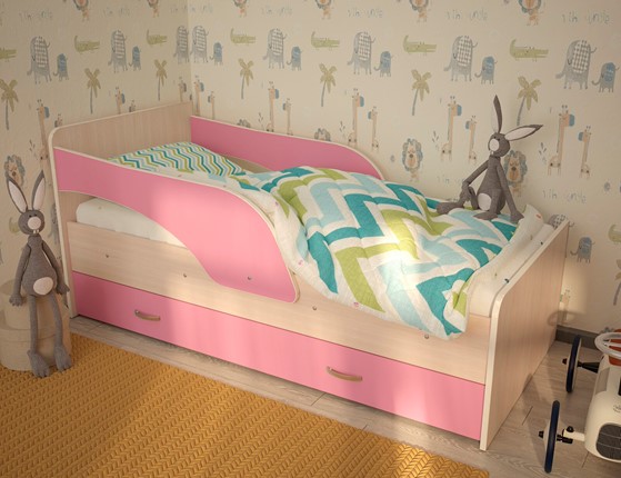 Детская кровать Максимка, корпус Млечный дуб, фасад Розовый в Воронеже - изображение