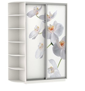 Шкаф 2-створчатый Хит, 1500x600x2200, фотопечать, со стеллажом, белая орхидея, белый снег в Воронеже
