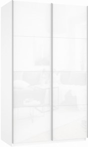 Шкаф 2-х створчатый Прайм (Белое стекло/Белое стекло) 1600x570x2300, белый снег в Воронеже