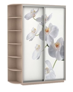 Шкаф 2-х дверный Хит, 1500x600x2200, фотопечать, со стеллажом, белая орхидея, дуб молочный в Воронеже