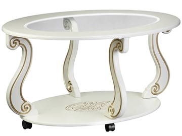 Стеклянный столик в гостиную Овация-С, на колесах, слоновая кость-золото в Воронеже
