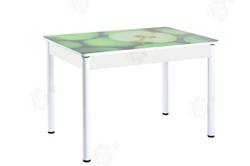 Кухонный стол раскладной Айсберг-02 СТФ, белое лдсп/зеленые яблоки/ноги крашеные в Воронеже