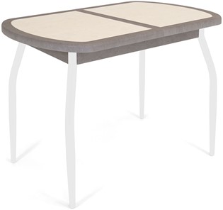 Кухонный стол раздвижной Будапешт-1 ПЛ (ноги белые, плитка бежевая/серый камень) в Воронеже