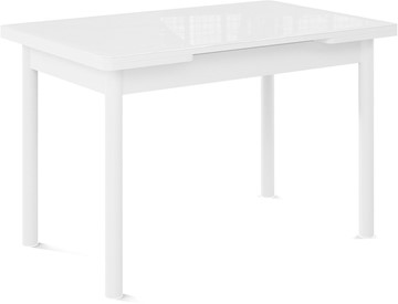Кухонный раскладной стол Милан-1 EVO, ноги металлические белые, стекло белое/серый в Воронеже