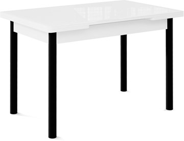 Кухонный раздвижной стол Милан-1 EVO, ноги металлические черные, стекло белое/серый в Воронеже