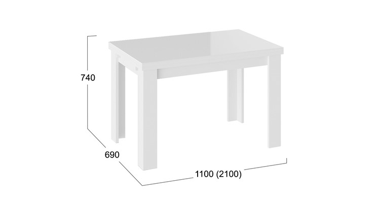 Кухонный раскладной стол Норман тип 1, цвет Белый/Стекло белый глянец в Воронеже - изображение 2