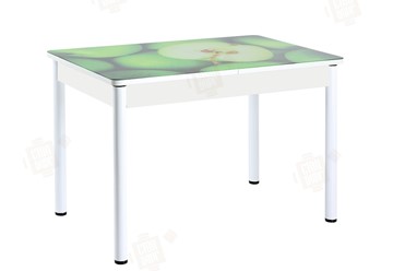 Кухонный стол раскладной Айсберг-01 СТФ, белый/фотопечать зеленые яблоки/ноги крашеные в Воронеже