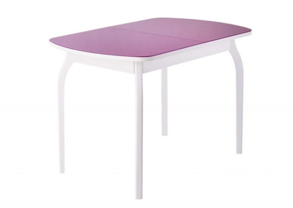 Кухонный стол раздвижной ПГ-мини, матовое фиолетовое стекло, ноги гнутые массив белый в Воронеже - изображение