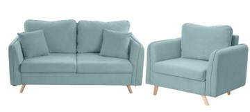 Комплект мебели Бертон голубой диван+ кресло в Воронеже