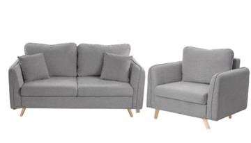 Комплект мебели Бертон серый диван+ кресло в Воронеже
