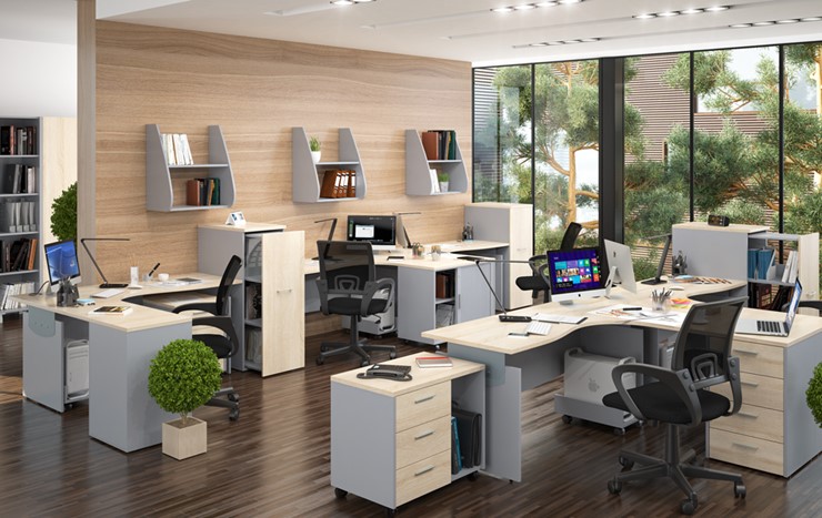 Комплект офисной мебели OFFIX-NEW для 4 сотрудников с двумя шкафами в Воронеже - изображение 1