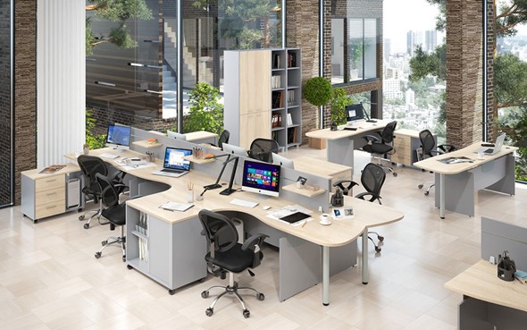 Комплект офисной мебели OFFIX-NEW для 4 сотрудников с двумя шкафами в Воронеже - изображение