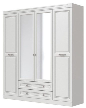 Шкаф четырехдверный в спальню Олимп ШР-4 (Белый) 2 зеркала в Воронеже - изображение
