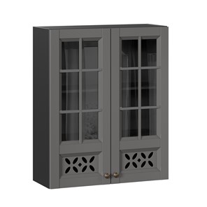 Кухонный шкаф Амели-3 800 высокий со стеклом ЛД 299.460.000.052, Черный/Оникс серый в Воронеже